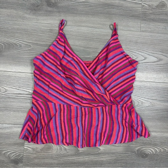 A New Day Pink Multicolor Striped Cotton Peplum Cami Top Size M - Picture 1 of 7